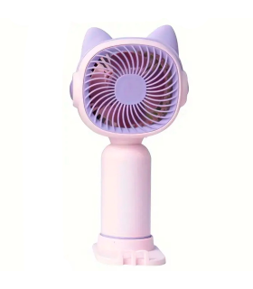 Tradineur - Mini ventilador recargable portátil de mano, orejas de gato, 1,5W, 1 velocidad, batería interna y cable USB, diseño compacto - 14,5 x 7 cm - Color aleatorio