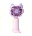 Tradineur - Mini ventilador recargable portátil de mano, orejas de gato, 1,5W, 1 velocidad, batería interna y cable USB, diseño compacto - 14,5 x 7 cm - Color aleatorio