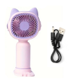 Tradineur - Mini ventilador recargable portátil de mano, orejas de gato, 1,5W, 1 velocidad, batería interna y cable USB, diseño compacto - 14,5 x 7 cm - Color aleatorio