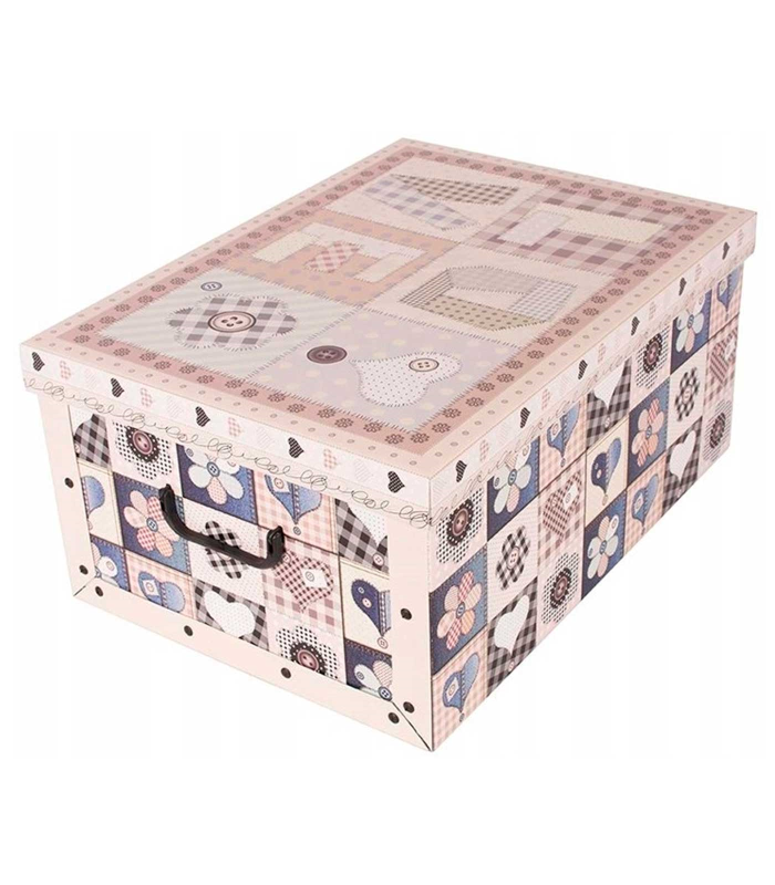 Caja de cartón plegable, caja de almacenaje, corazones beige, organizador de espacios, plegable, con tapa 51 x 37 x 24 cm