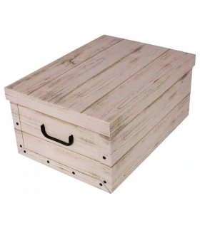 Tradineur - Caja de cartón plegable, caja de almacenaje, diseño madera clara, organizador de espacios, plegable, con tapa 51 x 37 x 24 cm