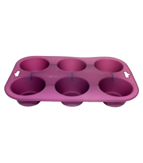 Tradineur - Molde de silicona para 6 magdalenas, bandeja para hornear muffins, cupcakes, antiadherente, fácil desmolde, 24,5 x 16,5 x 3,5 cm