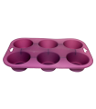 Tradineur - Molde de silicona para 6 magdalenas, bandeja para hornear muffins, cupcakes, antiadherente, fácil desmolde, 24,5 x 16,5 x 3,5 cm