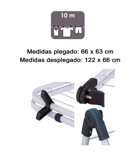 Tradineur - Tendedero plegable de acero para bañera, 10 metros de tendido, soporte para tender ropa, ligero y resistente (Blanco y gris, 122 x 66 cm)