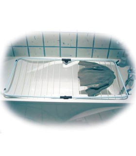 Tradineur - Tendedero plegable de acero para bañera, 10 metros de tendido, soporte para tender ropa, ligero y resistente (Blanco y gris, 122 x 66 cm)