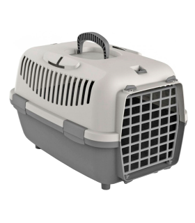 Tradineur - Transportín para perros, gatos portátil y transpirable 48 x 32 x 32 cm, porta mascotas de plástico desmontable con asa, máximo 6 kg, transporte de animales, viajes (Gris)