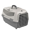 Tradineur - Transportín para perros, gatos portátil y transpirable 48 x 32 x 32 cm, porta mascotas de plástico desmontable con asa, máximo 6 kg, transporte de animales, viajes (Gris)