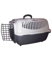 Tradineur - Transportín para perros, gatos portátil y transpirable 48 x 32 x 32 cm, porta mascotas de plástico desmontable con asa, máximo 6 kg, transporte de animales, viajes (Gris)