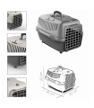 Tradineur - Transportín para perros, gatos portátil y transpirable 48 x 32 x 32 cm, porta mascotas de plástico desmontable con asa, máximo 6 kg, transporte de animales, viajes (Gris)