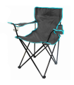 Tradineur - Silla de camping plegable con reposabrazos y portavasos, acero y poliéster, incluye bolsa, máximo 90 kg, acampada, pescar, jardín (Gris, 80 x 50 x 50 cm)