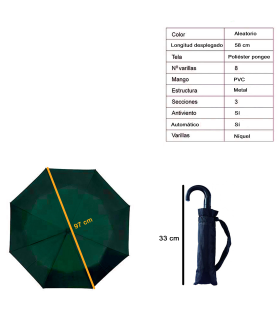 Tradineur - Paraguas plegable de mujer, poliéster pongee, antiviento, apertura automática, 8 varillas de níquel, compacto, viaje, 97 x 58 cm, color aleatorio