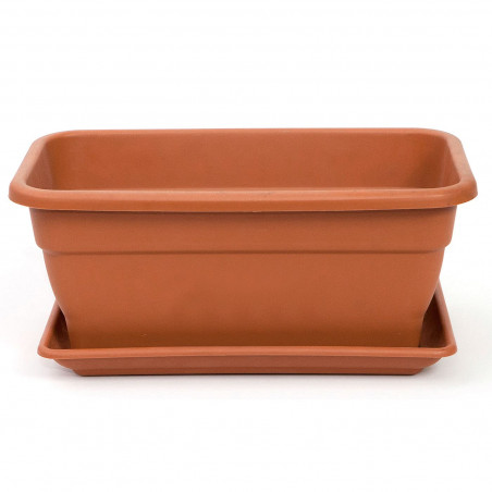 Tradineur - Jardinera eva de plástico con plato adán 16 litros, 40 cm - PLFT - Color Marron. Macetero, maceta para plantas y flo