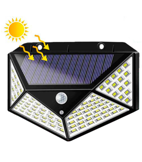 Tradineur - Lámpara solar de pared con sensor de movimiento, LED, foco exterior, recargable, 3.7 V, 450 lumen, impermeable, incluye tornillos y tacos, jardín, 18 x 12 cm