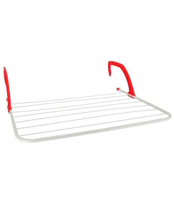 Tradineur - Tendedero plegable para balcón o radiador, metal y plástico, 7 metros de tendido, soporte para tender ropa (Rojo y blanco, 62 x 50 x 16,5 cm)