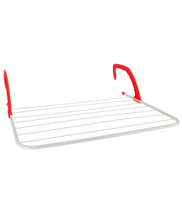 Tradineur - Tendedero plegable para balcón o radiador, metal y plástico, 7 metros de tendido, soporte para tender ropa (Rojo y blanco, 62 x 50 x 16,5 cm)