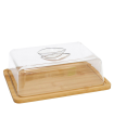 Quesera rectangular con tapa de plástico y base de madera, recipiente de cocina con asa para guardar queso y embutidos, 24,5 x 19,3 x 7,4 cm