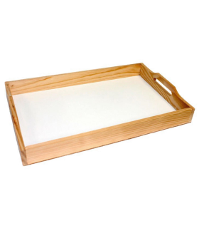 Bandeja de madera con asas 40,2 x 25 x 4 cm, bandeja para servir desayuno rectangular, fondo blanco lacado, práctica y resistente