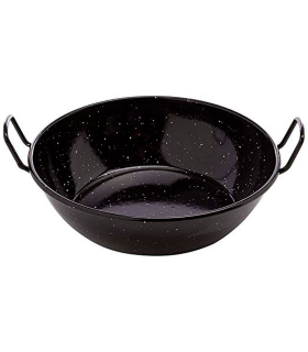 Tradineur - Paellera honda con asas, acero esmaltado, 1 ración, cocinar paella, arroces, apta para cocina de gas y horno (Negro, Ø 18 cm)