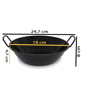 Tradineur - Paellera honda con asas, acero esmaltado, 1 ración, cocinar paella, arroces, apta para cocina de gas y horno (Negro, Ø 18 cm)