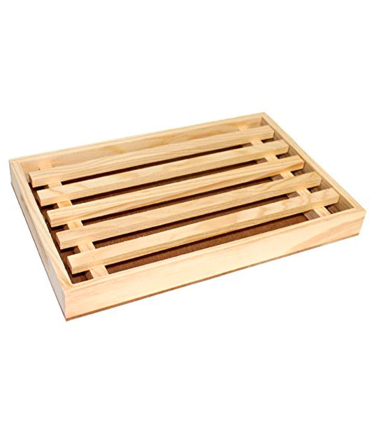 Tradineur - Tabla para cortar pan de madera con recogemigas y rejilla extraíble, madera natural, cocina - 32 x 22 x 2,5 cm