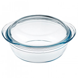 Tradineur - Cacerola redonda de vidrio borosilicato con tapa, molde, fuente para horno, lasaña, apta para microondas, asar, horn