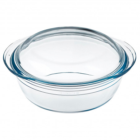 Tradineur - Cacerola redonda de vidrio borosilicato con tapa, molde, fuente para horno, lasaña, apta para microondas, asar, horn