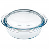 Tradineur - Cacerola redonda de vidrio borosilicato con tapa, molde, fuente para horno, lasaña, apta para microondas, asar, horn