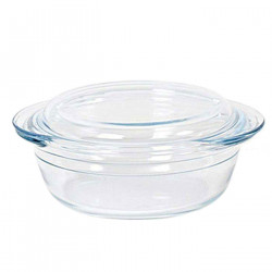 Tradineur - Cacerola redonda de vidrio borosilicato con tapa, molde, fuente para horno, lasaña, apta para microondas, asar, horn