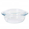 Tradineur - Cacerola redonda de vidrio borosilicato con tapa, molde, fuente para horno, lasaña, apta para microondas, asar, horn