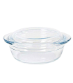 Tradineur - Cacerola redonda de vidrio borosilicato con tapa, molde, fuente para horno, lasaña, apta para microondas, asar, hornear - 3 litros - 26,5 x 23 x 11,2 cm