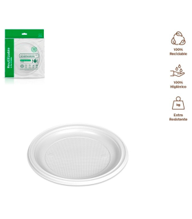 Tradineur - 4 paquetes de 12 platos llanos redondos reutilizables, plástico, reciclables, extra resistentes, higiénicos, apilables, aptos para lavavajillas - Ø 20,5 cm - Total 48 uds