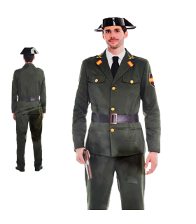 Disfraz de antiguo guardia civil de color verde para jóvenes y adultos para carnaval, halloween, celebraciones, talla S.