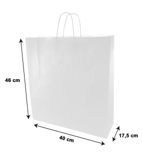 Tradineur - Pack de 50 bolsas de papel de celulosa, incluyen asas, biodegradables, regalos, tiendas, comercios (Blanco - XL - 46 x 40 x 18 cm)