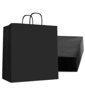 Tradineur - Pack de 50 bolsas de papel de celulosa, incluyen asas, biodegradables, regalos, tiendas, comercios (Negro - XL - 46 x 40 x 18 cm)