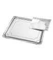 Tradineur - Pack de 6 bandejas rectangulares de cartón con blonda, fuente reciclable para pasteles con encaje de papel, decoración de fiestas, presentación de postres (Plata - 31 x 38 cm)