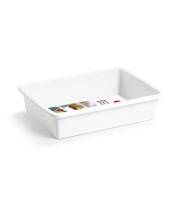 Tradineur - Bandeja rectangular pequeña para frigorífico, blanca, capacidad 1.65 litros, 6 x 19 x 26 cm.