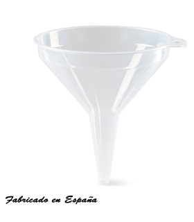 Tradineur - Embudo de plástico transparente, llenar botes, tarros, botellas, incluye agujero para colgarlo, resistente y duradero, fabricado en España, Ø 8 cm