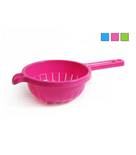 Escurridor de plástico con mango, diámetro 19 cm, colador de cocina para escurrir verduras, fruta, pasta, arroz, con agujero para colgarlo, color aleatorio