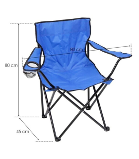 Tradineur - Silla de camping plegable con portavasos, metal y lona, soporta 110 kg, silla ligera de acampada, picnic, ir a pescar, jardín, exterior (Azul - 80 x 50 x 50 cm)