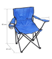 Tradineur - Silla de camping plegable con portavasos, metal y lona, soporta 110 kg, silla ligera de acampada, picnic, ir a pescar, jardín, exterior (Azul - 80 x 50 x 50 cm)