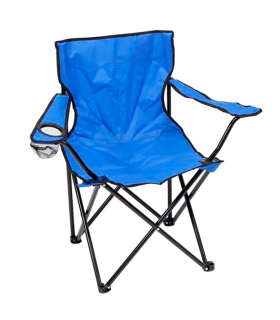 Tradineur - Silla de camping plegable con portavasos, metal y lona, soporta 110 kg, silla ligera de acampada, picnic, ir a pescar, jardín, exterior (Azul - 80 x 50 x 50 cm)