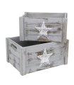 Juego de 2 cajas de madera de almacenamiento vintage con asas 18 x 36 x 25,7 cm y 15,8 x 31 x 21 cm, diseño con estrella, set de cajas rectangulares decorativas, almacenaje y transporte de objetos