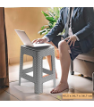 Tradineur - Taburete de plástico con asa Rattan, asiento de 28 x 28 cm, imitación de mimbre, banqueta multiusos, cocina, salón (Gris - 45,5 x 36,7 x 36,7 cm)