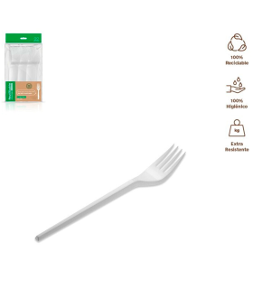 Tradineur - Pack de 100 tenedores reutilizables de plástico, 100% reciclables, extra resistentes, higiénicos, apilables, aptos para lavavajillas (Blanco - 16,5 cm)