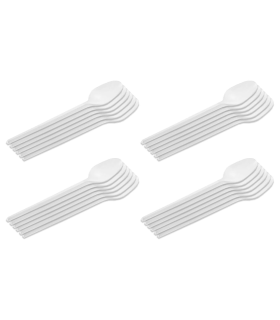 Tradineur - 5 paquetes de 20 cucharas blancas reutilizables, plástico, reciclables, extra resistentes, higiénicas, apilables, aptas para lavavajillas - 16,5 cm - Total 100 uds