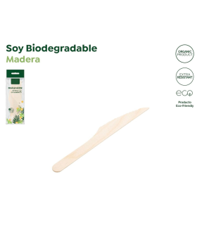 Tradineur - 16 paquetes de 12 cuchillos de madera biodegradables, reciclables, extra resistentes, producto orgánico natural - 16 cm - Total 192 uds