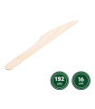 Tradineur - 16 paquetes de 12 cuchillos de madera biodegradables, reciclables, extra resistentes, producto orgánico natural - 16 cm - Total 192 uds