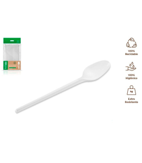 Tradineur - Pack de 200 cucharitas de postre reutilizables, plástico, reciclables, extra resistentes, higiénicas, apilables, aptas para lavavajillas (Blanco - 12,5 cm)