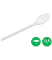 Tradineur - Pack de 200 cucharitas de postre reutilizables, plástico, reciclables, extra resistentes, higiénicas, apilables, aptas para lavavajillas (Blanco - 12,5 cm)