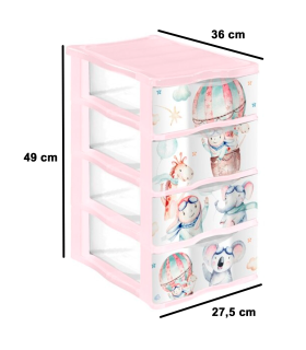 Tradineur - Cajonera de plástico, modelo Volar, 4 cajones transparentes, torre almacenaje, juguetes, dormitorio infantil, niños, fabricada en España (Rosa - 36 x 28 x 49 cm)